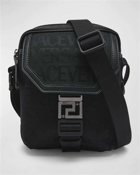 versace black logo messenger bag|versace messenger bag men's.